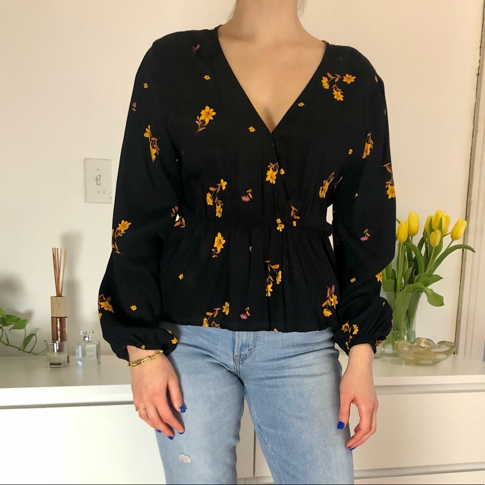 Black floral detail blouse, size small, brand MINKPINK